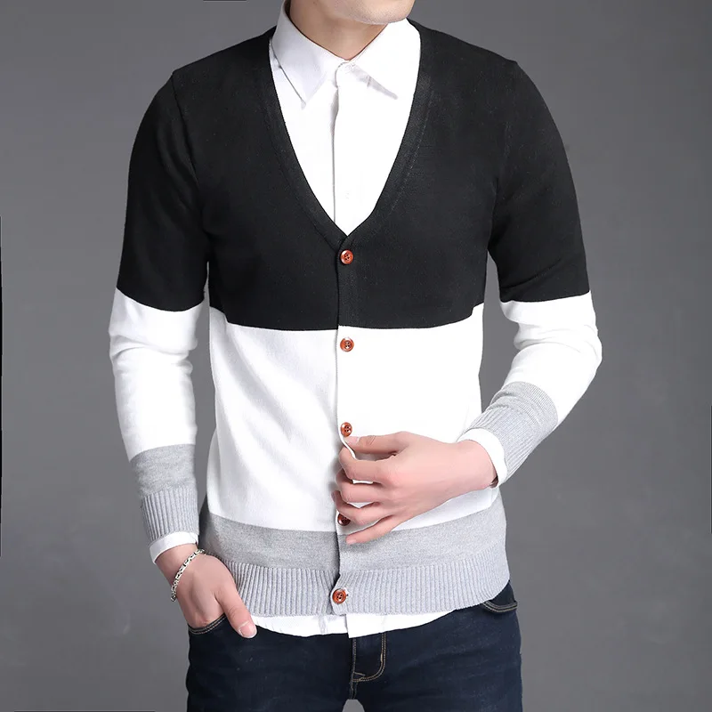 

2023 New Spring Cardigan Male V-neck Cardigan Sweater Slim Knitted Sweaters Thin Warm Mens Clothing