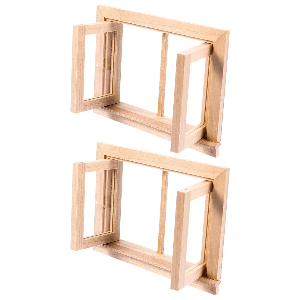 

Мини-украшение для дома, мини-модель окна без рисунка, миниатюрная модель окна из неокрашенного дерева, 2 шт.