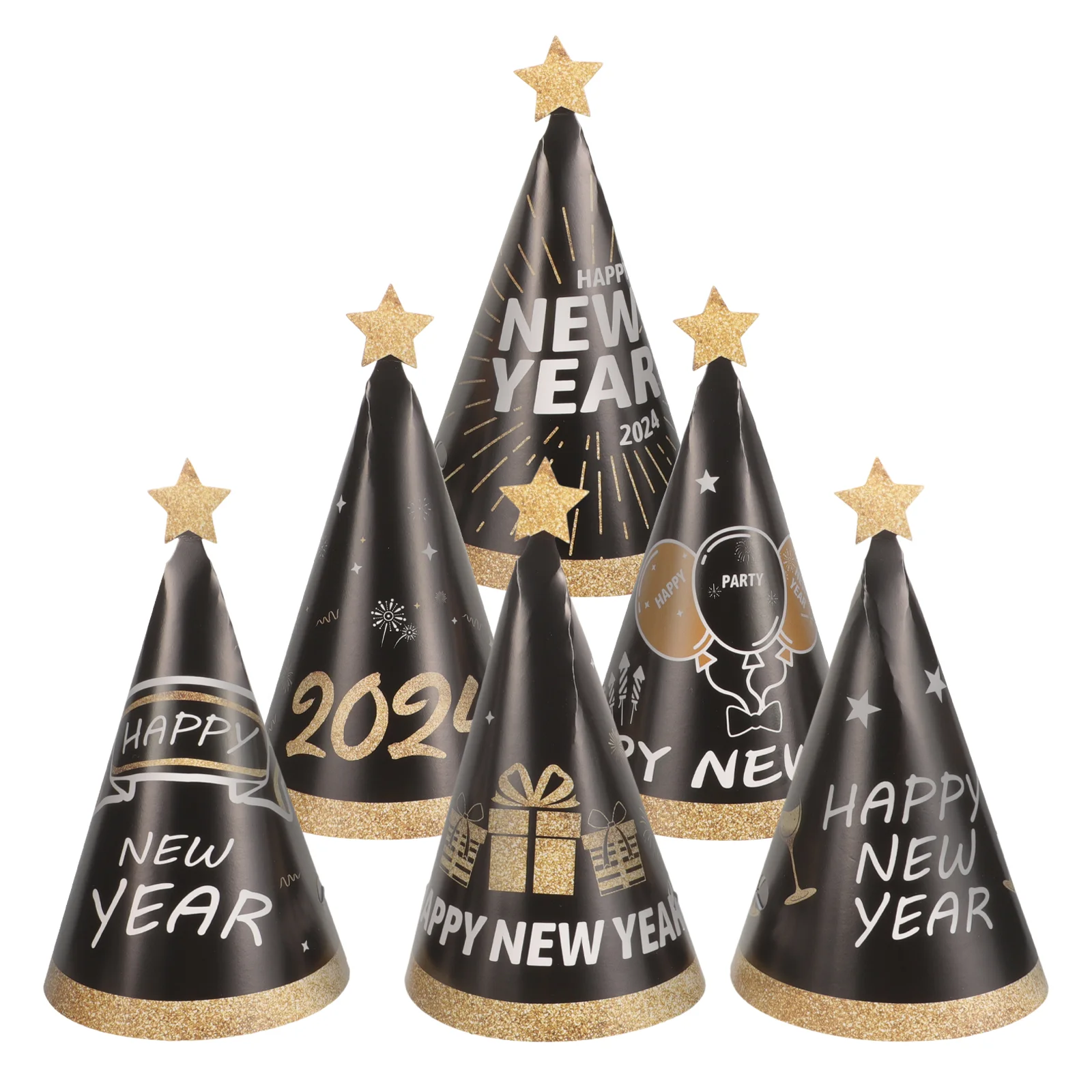 

6Pcs Happy New Year Party Cone Hats Paper Hats New Year Paper Hats New Year's Eve Party Favor