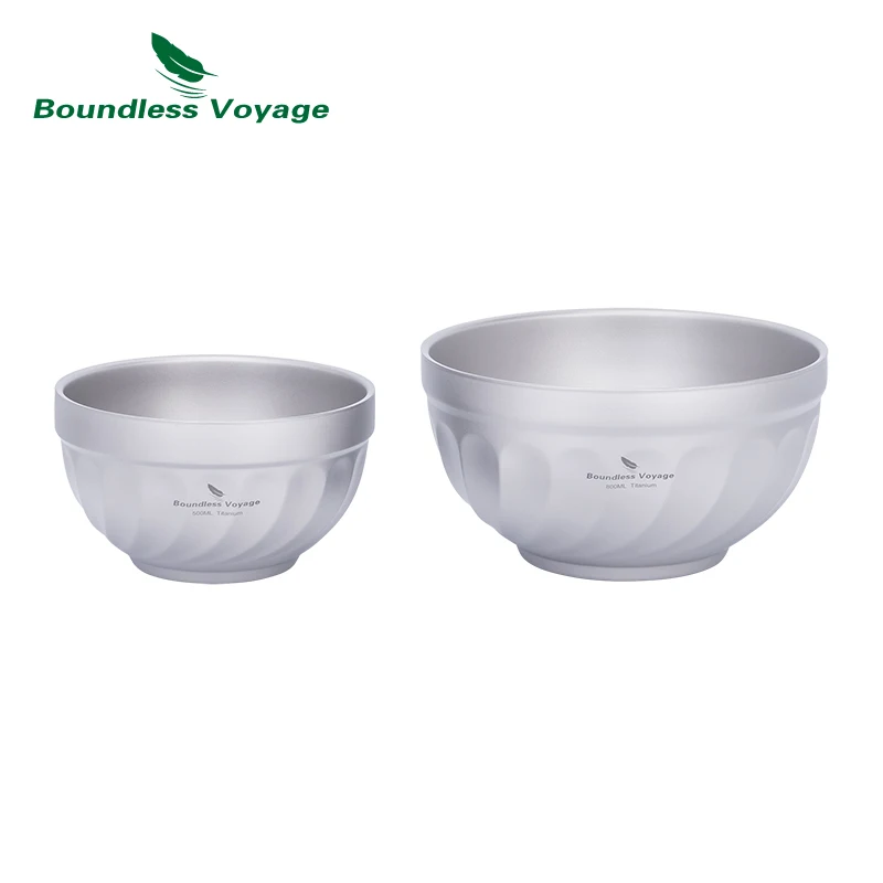 Titanium Tableware Boundless Voyage Titanium Double Walled Bowl Ultralight Outdoor Camping Travel Tableware Rice Soup Oatmeal Yogurt Serving Bowls