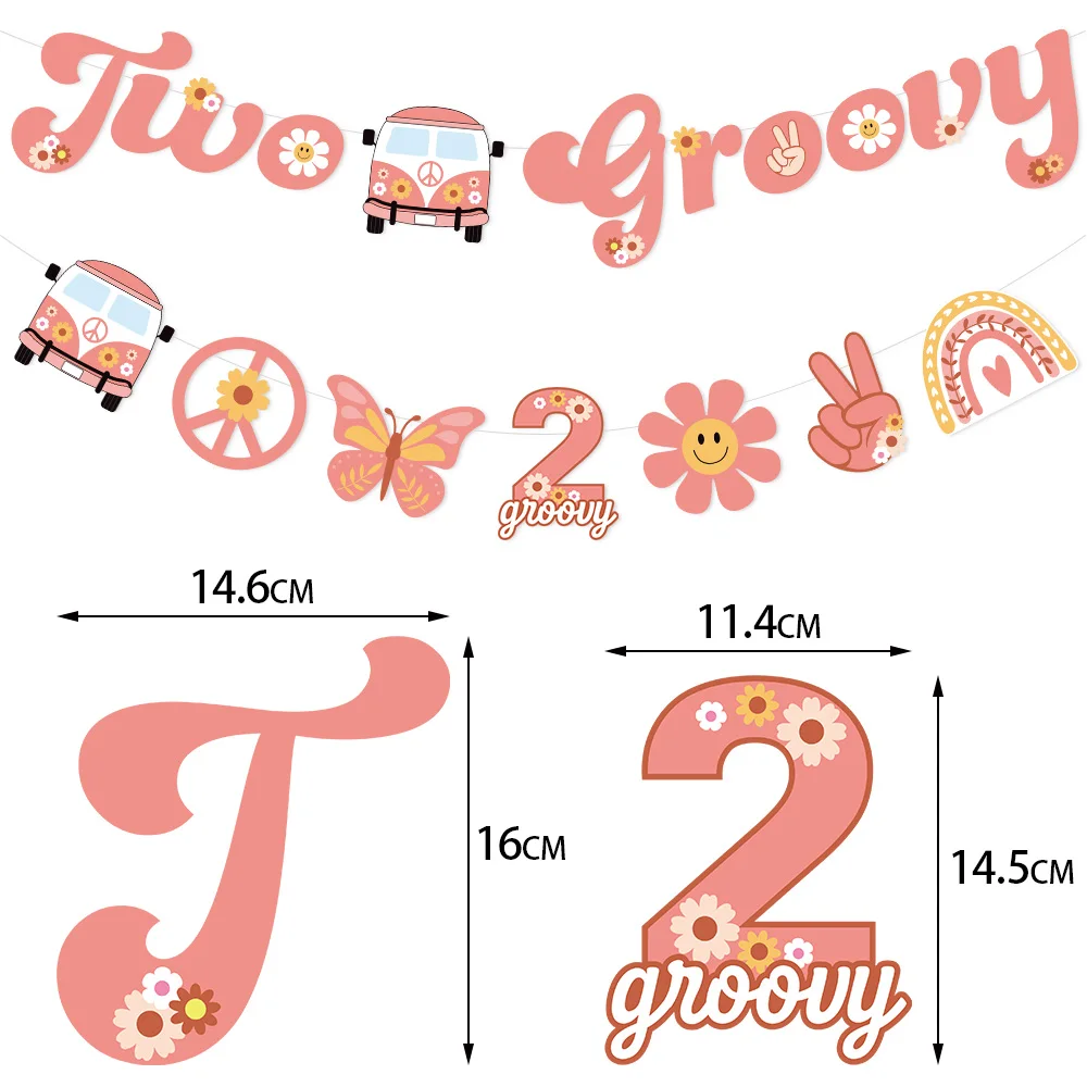 Two Groovy Cake Topper Flags Flower Butterfly Daisy For Happy Birthday Wedding Kids Party Cake Baking Xmas Decor Supplies Diy party decorations birthday party supplies cake topper cake decorations cake toppers
