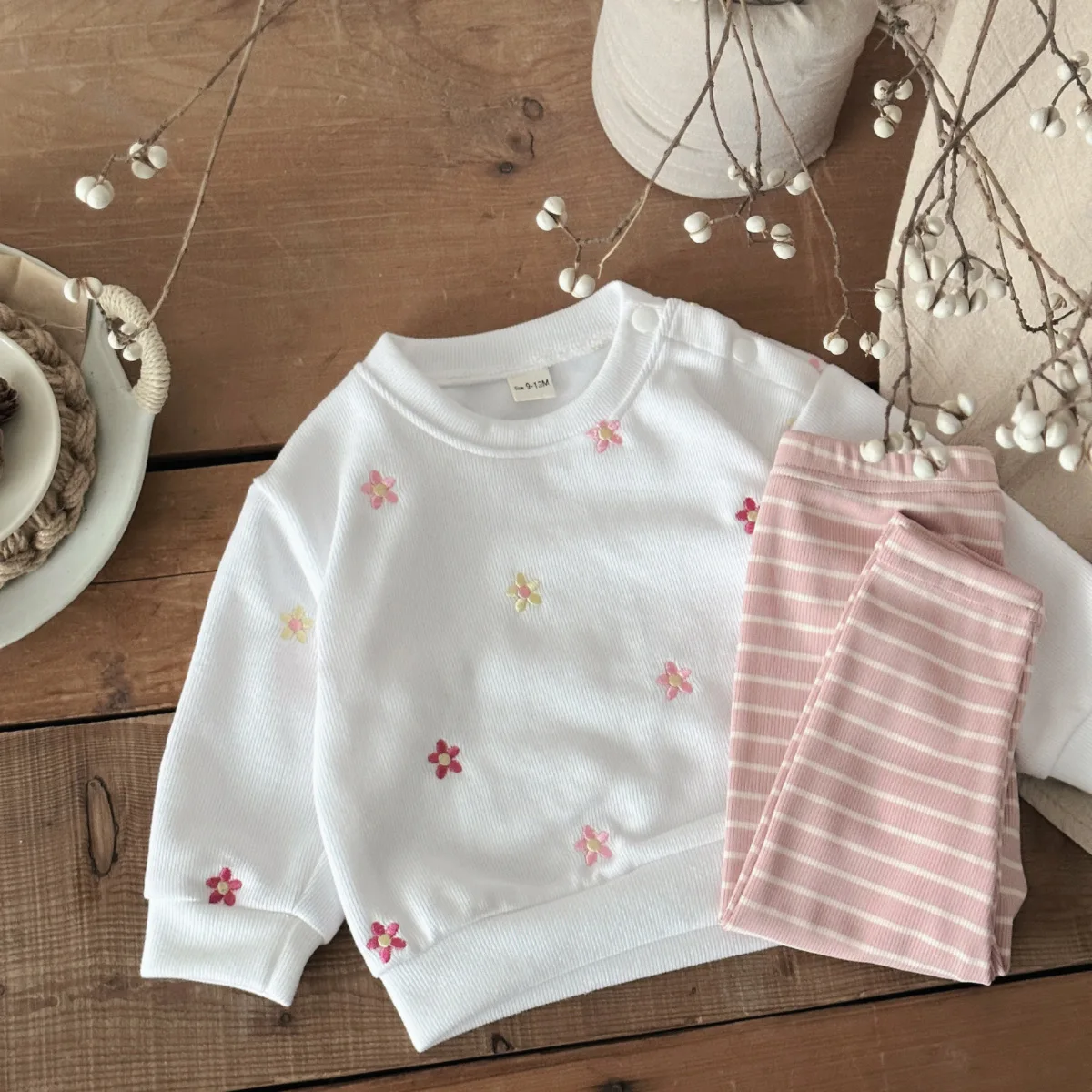 소녀 옷 봄 가을 복장 세트 꽃 무늬 운동복 바지 2Pcs 긴 소매 정장 0-3Years 아동 의류
