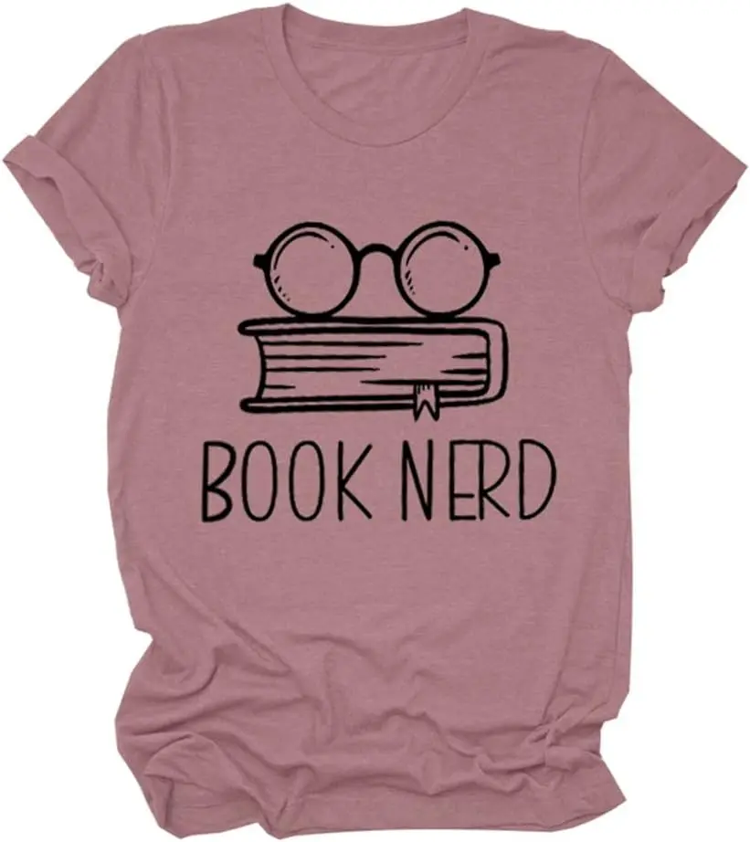 

Women Book Nerd Shirt Short Sleeve Reading T Shirt Funny Teacher Tee Shirts Gift for Book Lover