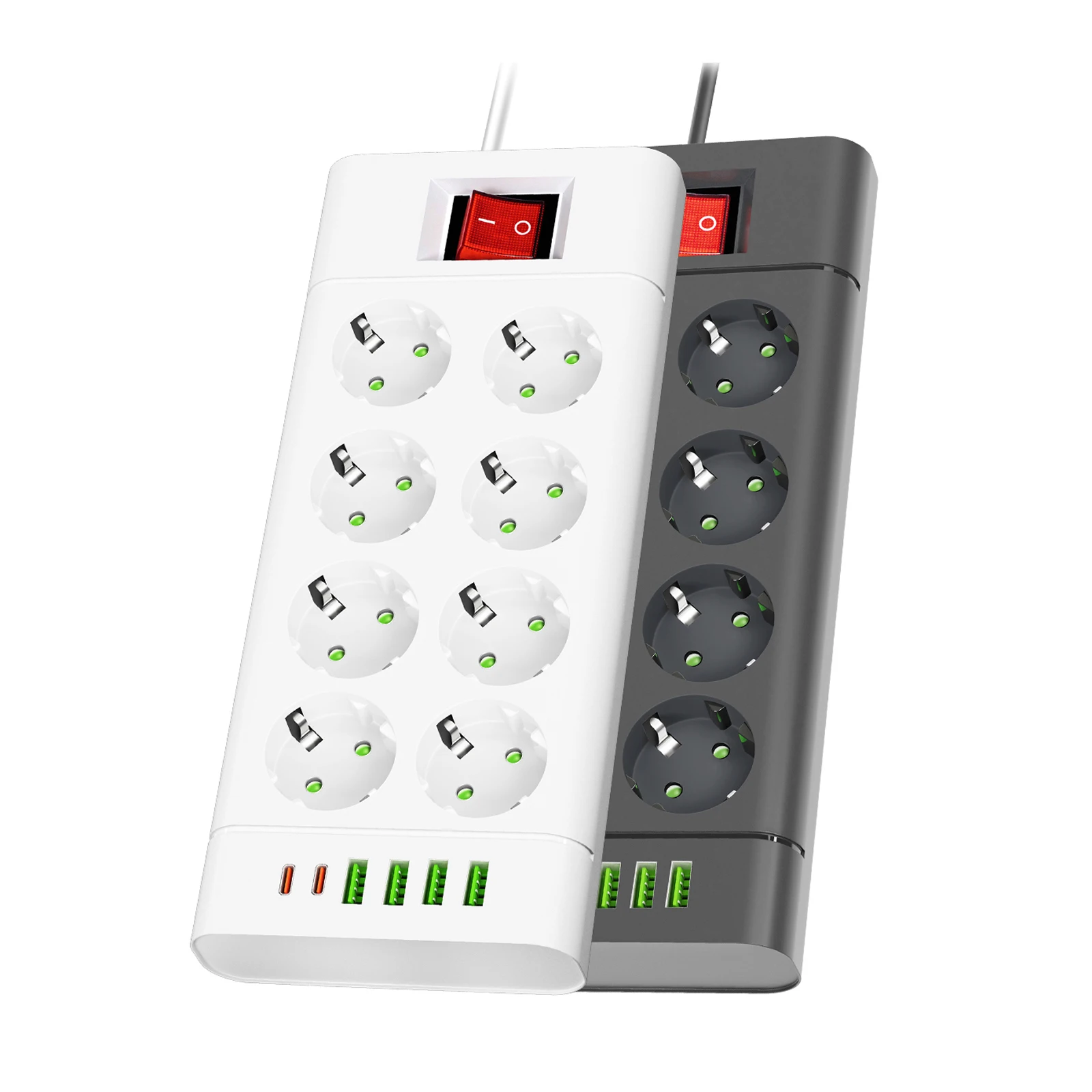 EU Plug Power Strip Outlet Extension Cord 6,8 or 10 Electrical Socket with 4 USB and 2 Type-C Ports Support 2500W Home Appliance 1