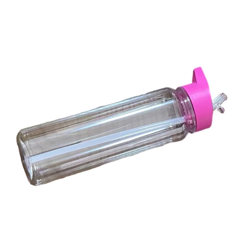 누출 방지 스포츠 물병 체육관 사이클링 하이킹 캠핑을위한 밀짚 넓은 입 컵이있는 700ml 투명 플라스틱 병