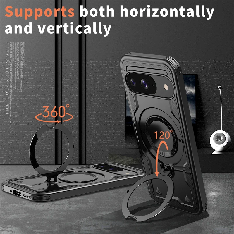 Rugged Military Armor Phone Case with Magnetic Ring and Rotating Bracket Cover