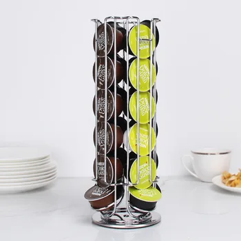 Espositore per capsule di caffè 24 tazze Torre Stand Scaffali portaoggetti Fondo antiscivolo ruotabile per capsule Dolce Gusto Utensili da caffè 1
