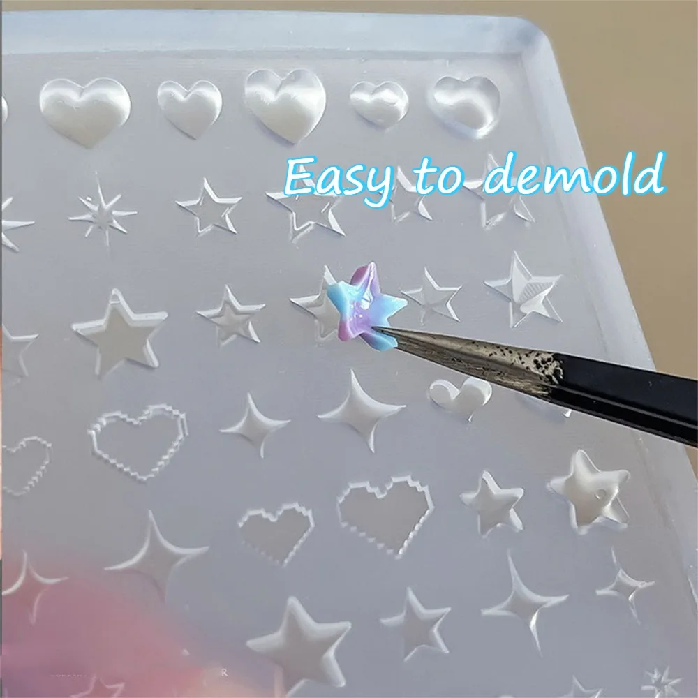 1pc 3D 네일 실리콘 몰드 조각 네일 아트 장식 DIY 하트 스타 펜타그램 네일 템플릿 네일 몰드 매니큐어 장식 도구