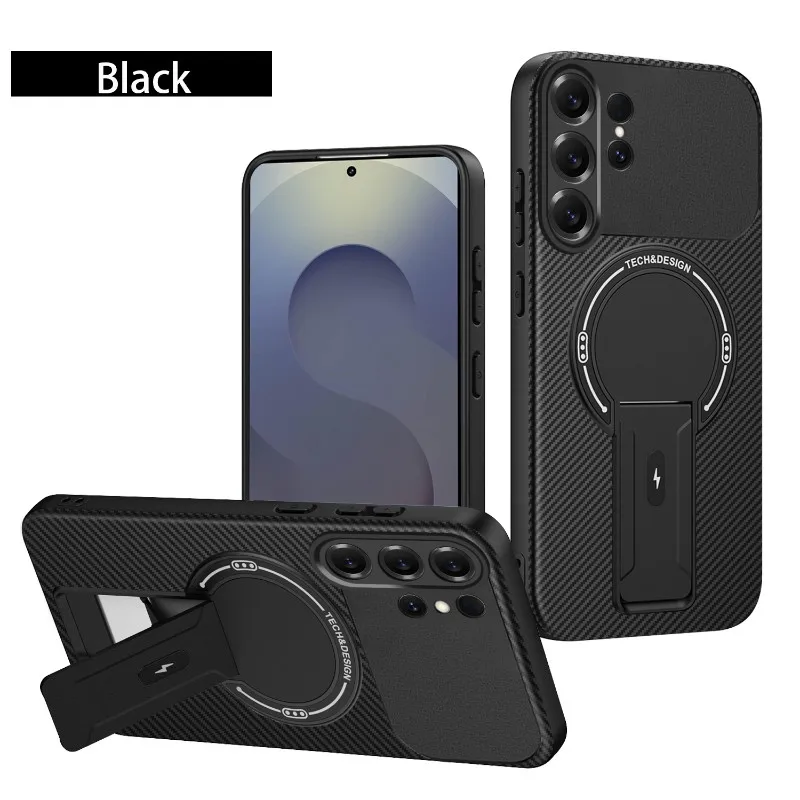 Magsafe-Compatible Magnetic Wireless Charging Phone Case - Solid Color Soft TPU + Hard PC Stand Cover