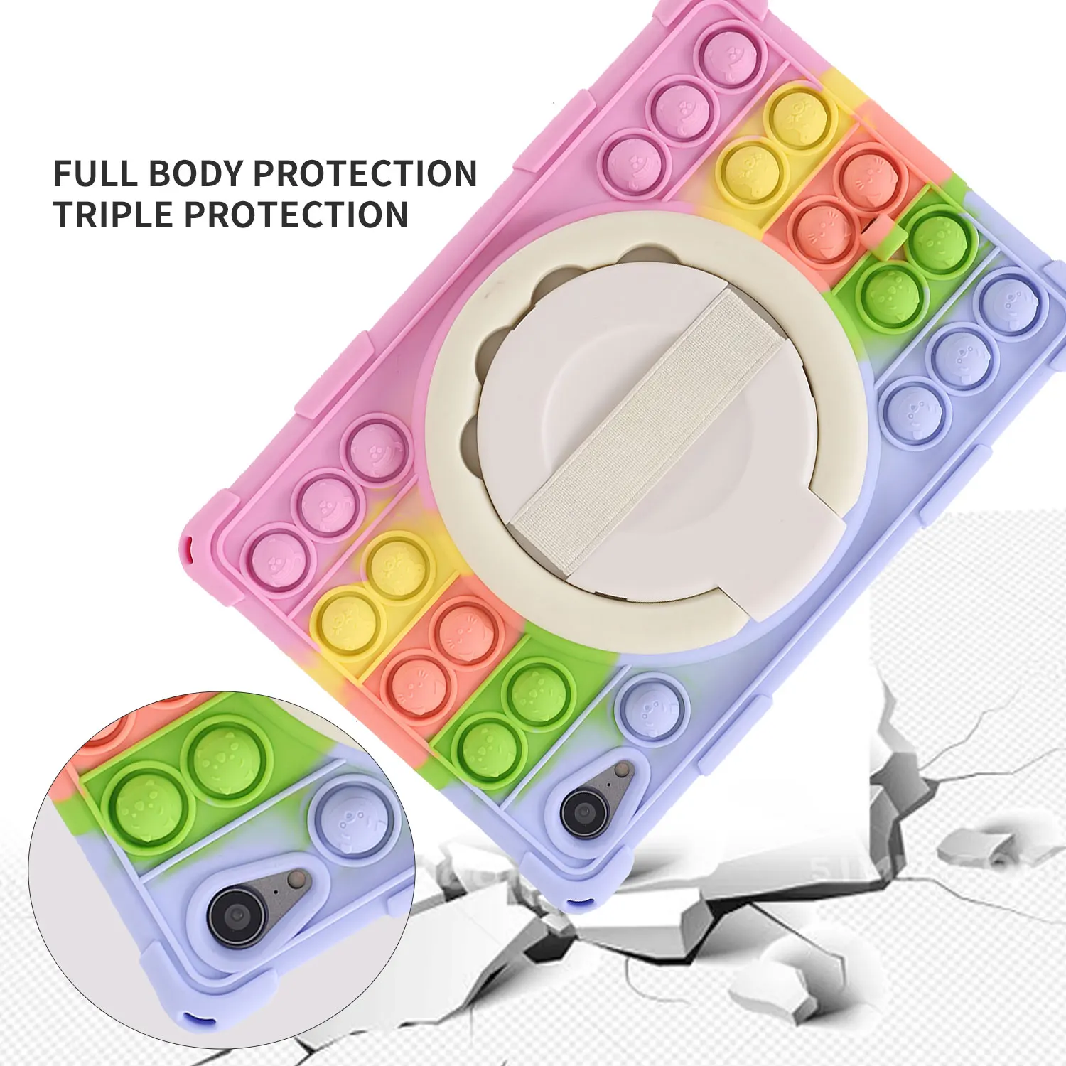 Shockproof Silicone Cartoon Bubble Kids Tablet Case with Shoulder Strap & Stylus Holder