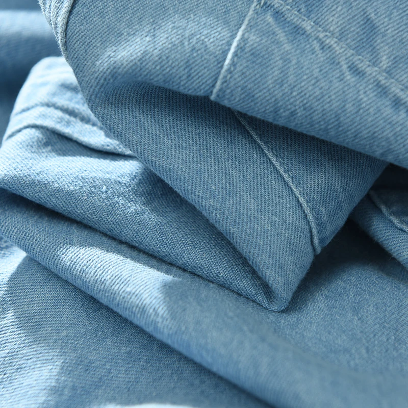 Long Sleeve Denim Shirt for Men Pure Cotton Casual Cowboy Tops Clothing Male Stripes Button Up Shirt