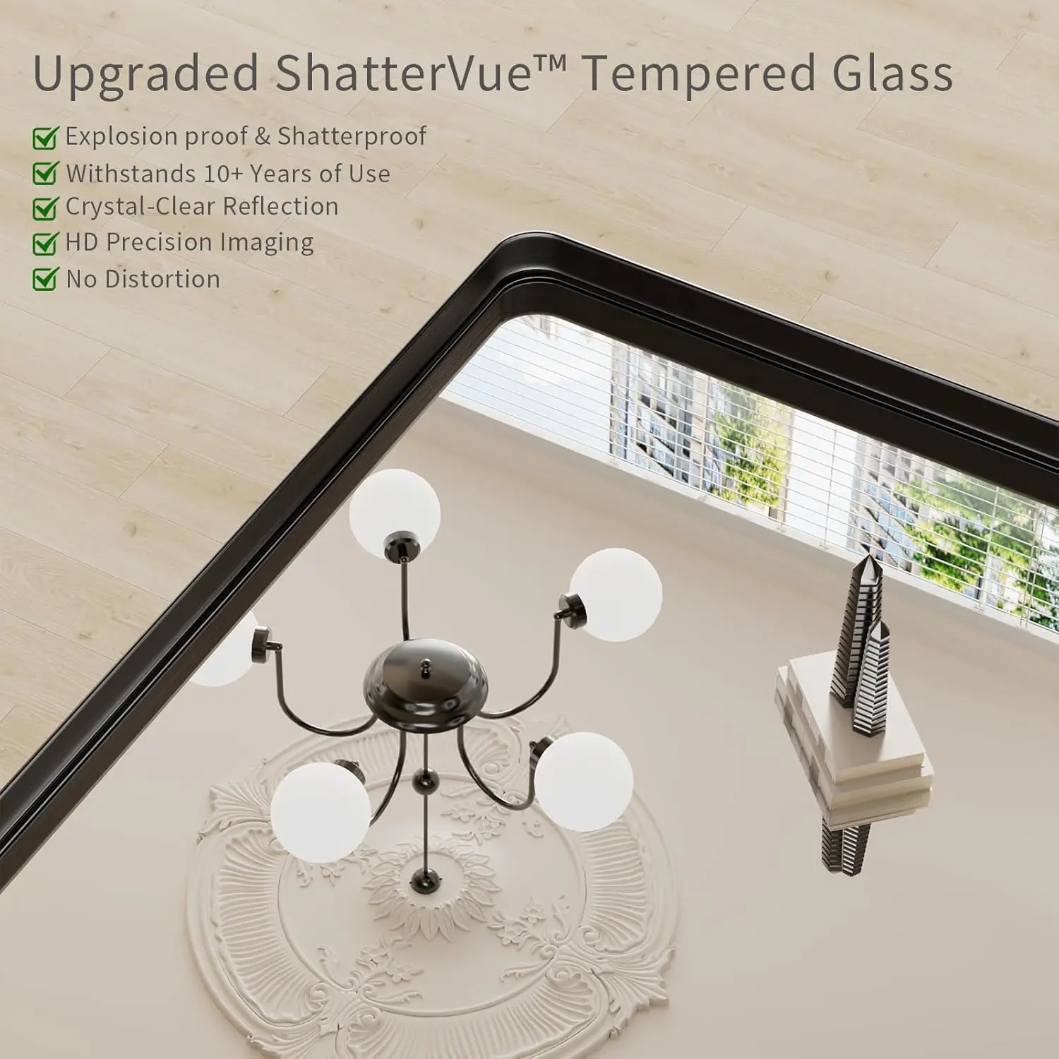 Black Wall Mirror. 24x36". Matte Deep Frame. Rounded Rectangle. Farmhouse Style. Tempered Glass. Anti-Rust. Vertical/Horizontal.