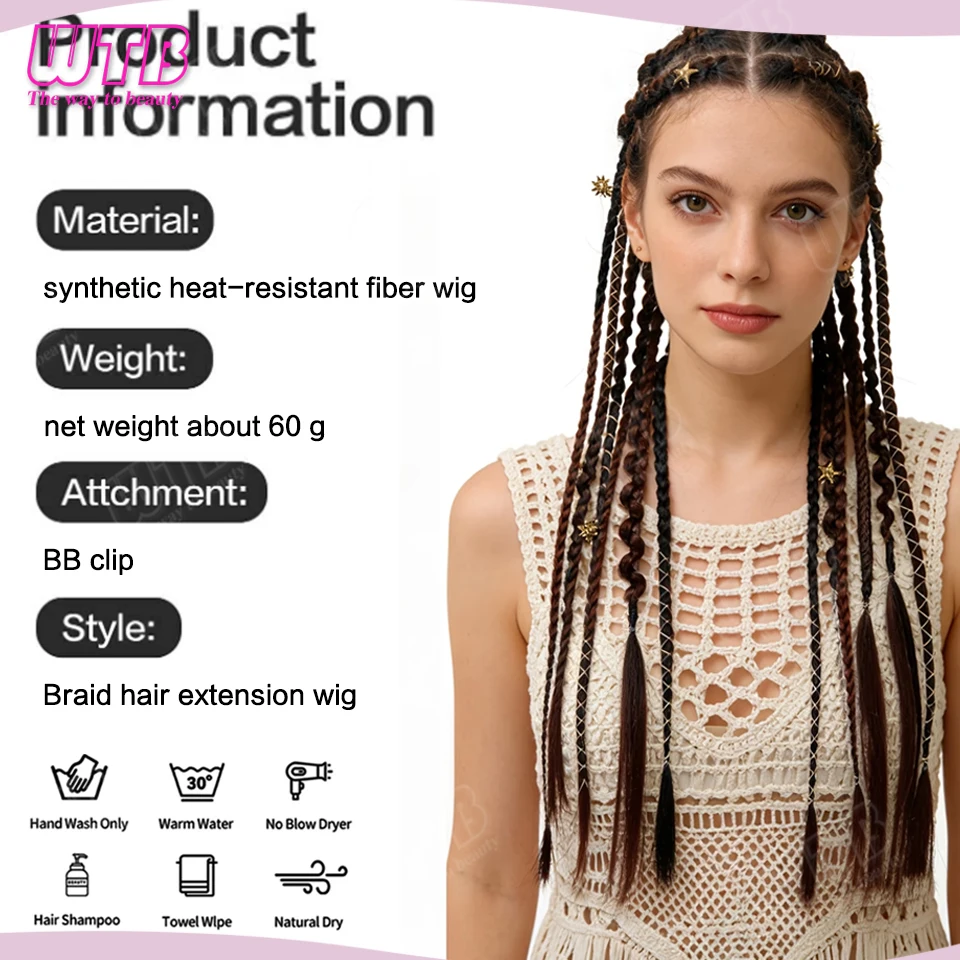 WTB Coppia di parrucche sintetiche intrecciate per donna, extension per capelli stile dreadlocks con clip BB, adatte per l'uso quotidiano e per le vacanze - immagine 6