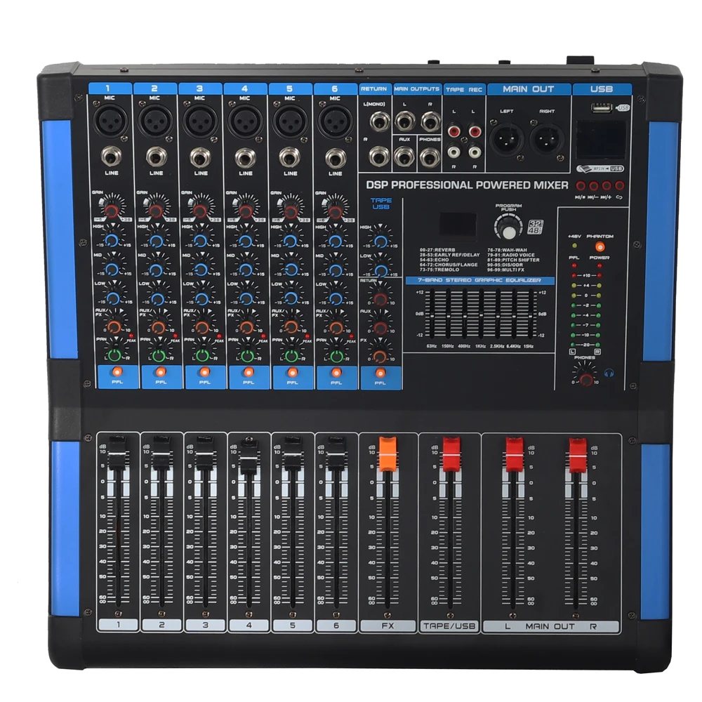 전문가용 6채널 1200W 파워 앰프 오디오 믹서 사운드 믹싱 콘솔 USB 48V 블루투스 모니터 BG600