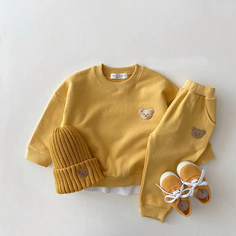 thumbnail image 1 of Conjunto de Sudadera con capucha para niños, suéter bordado de oso, ropa para niños pequeños, pantalones sólidos de 1 a 3 años, 2 piezas, primavera y otoño, 1 of 5