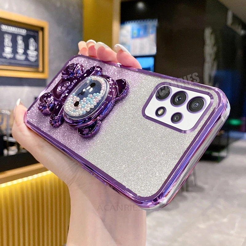 Glitter Bright Plating Bear Holder Case for Samsung Galaxy A Series