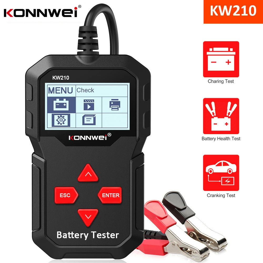 KONNWEI probador de batería KW210 para coche, herramienta de comprobación de voltaje y corriente de batería, 12v, prueba de carga|Probador de batería de coche, cargador herramientas de reparación| - AliExpress