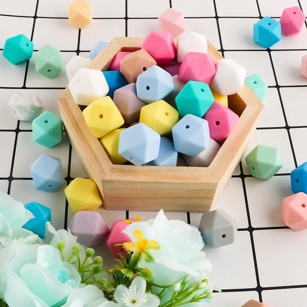 

20Pcs Hexagon Silicone Beads Pearl 14/17mm DIY Pacifier Clip Chain Necklace For Jewelry Making Food Grade Silicone Mini Bead