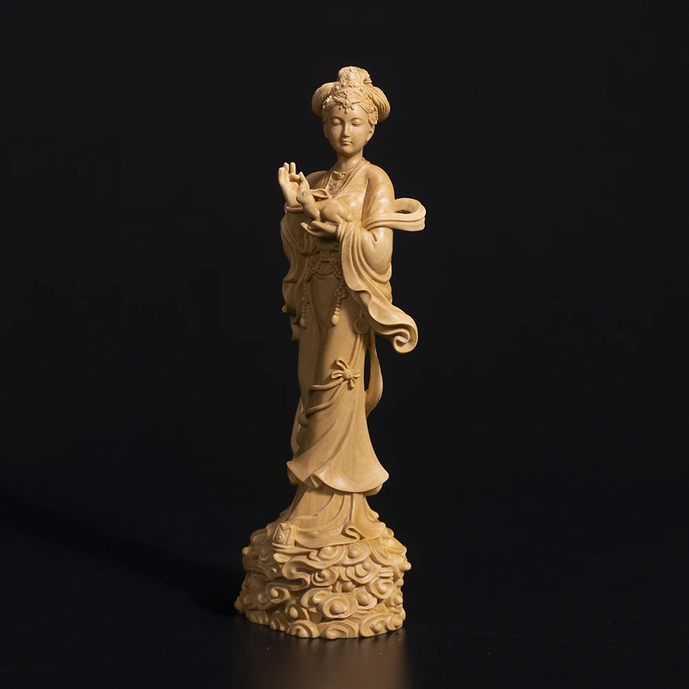 

18cm Chang'e Wood Statue Beauty Story Character Mythological Figures Chinese Mythology Goddess of Moon Boxwood Sculpture