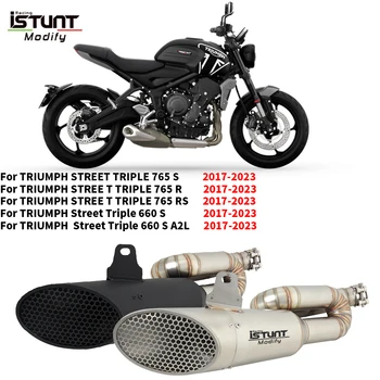For TRIUMPH STREET TRIPLE 765 S R RS 660 S A2L 2017 - 2023 Motorcycle Exhaust System Escpae Moto Middle Link Pipe With Muffler