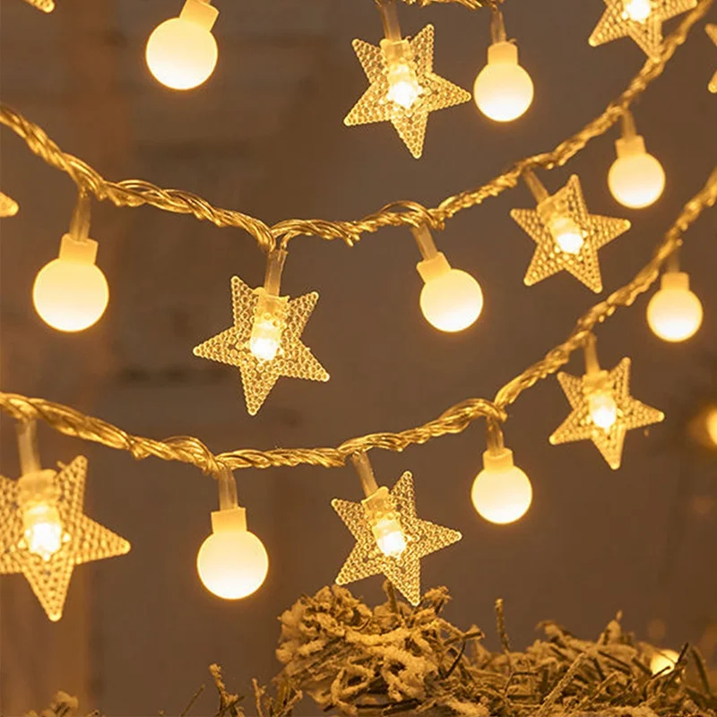 Christmas Tree LED Lights String Garland Christmas Decor 2023 Navidad New Year Star Snowflake Light Decorative Fairy Light Room