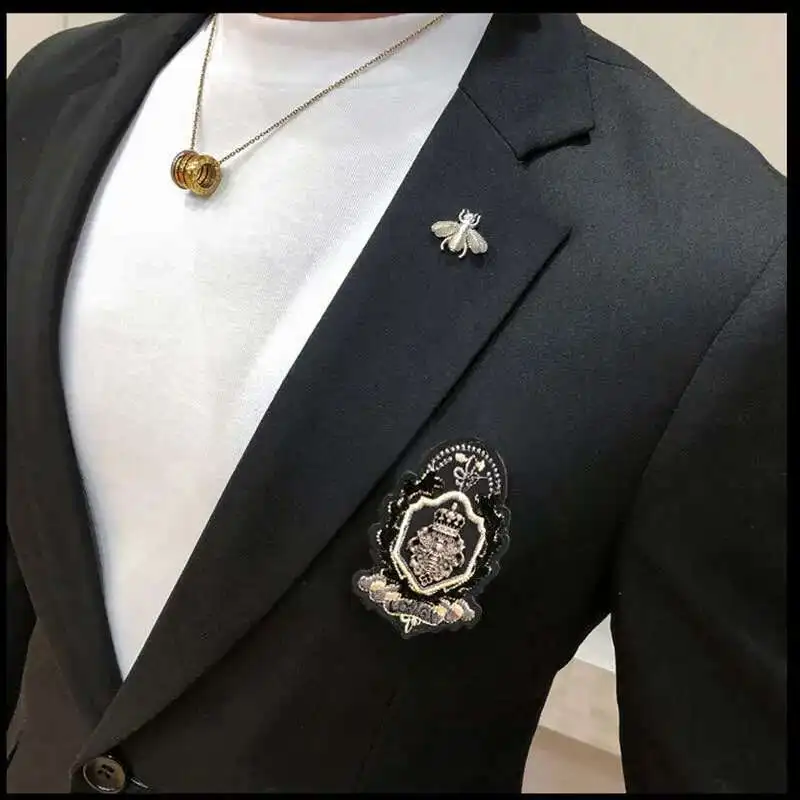 Nightclub Punk Blazer Hombre Men Embroidery Blazer Men Black Gold Badge Jacket Stage Costumes For Singers Male Terno Masculino