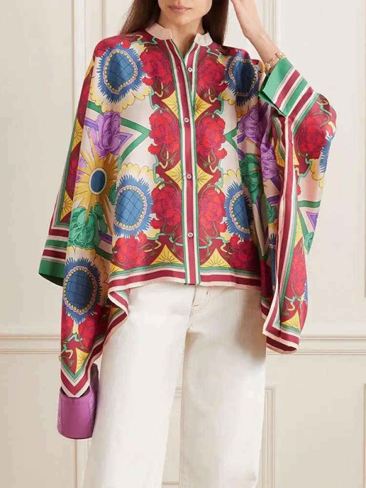 Блузка женская Свободная плиссированная с воротником-стойкой и рукавами «летучая мышь»