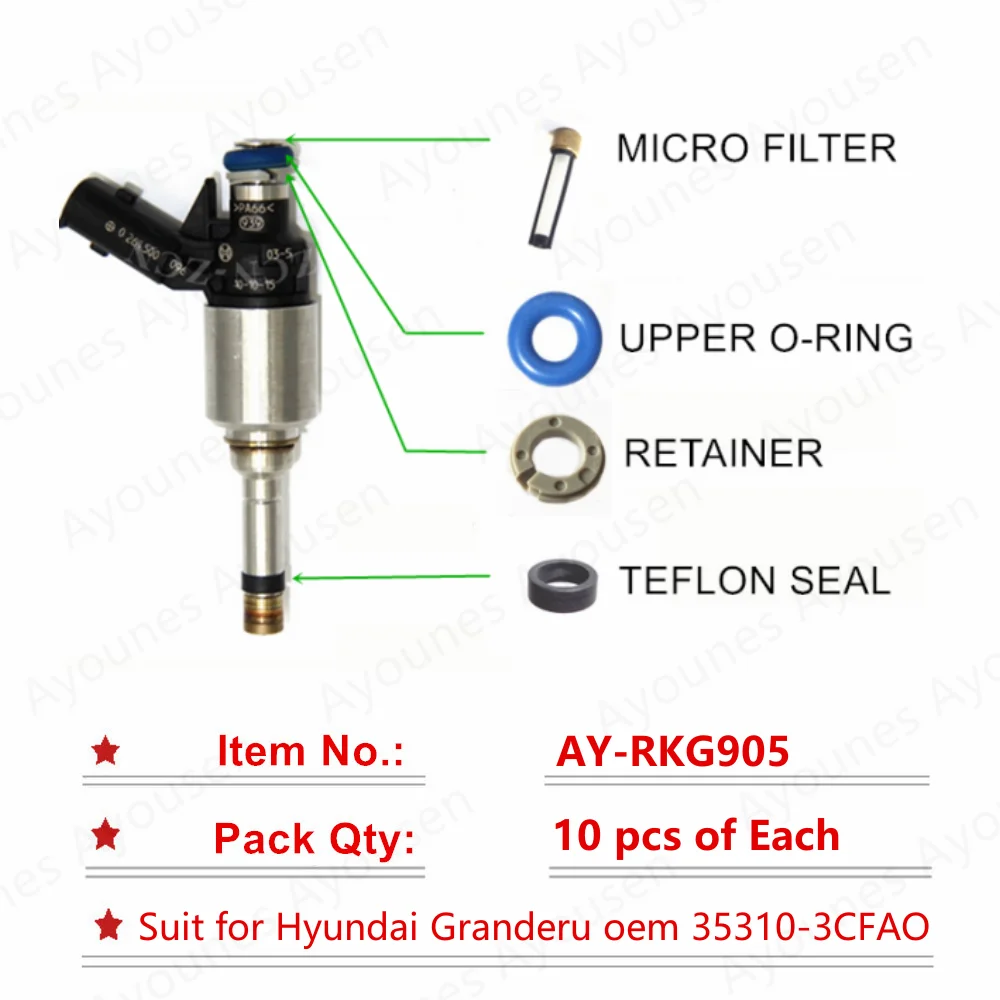 

10Sets/40pcs GDI Fuel Injector Repair Kit for 35310-3CFA0 0261500096 for Hyundai Kia Motors Replacement parts(AY-RKG905)