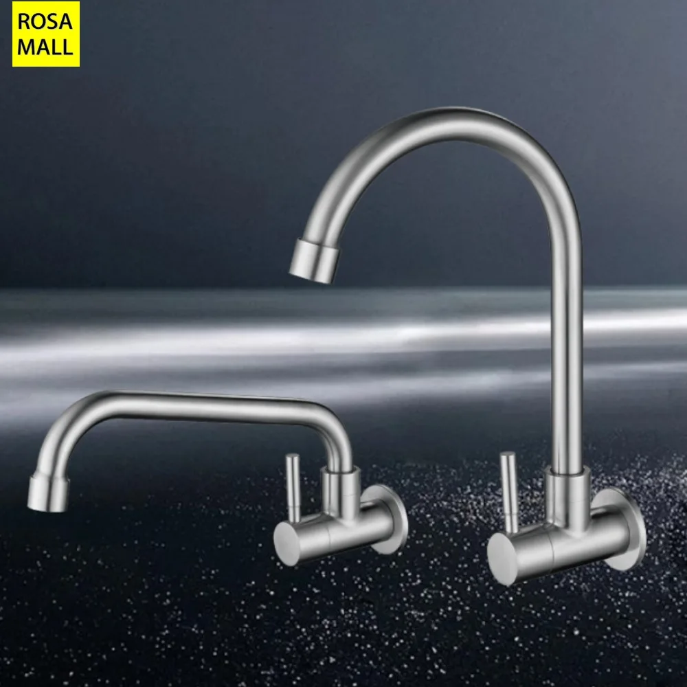 Description Picture 2 of itemKitchen Faucet Stainless Steel Wall Mounted Single Cold Water Faucet Lower Curve Faucet Wall Sink Water Tap Premium Quality