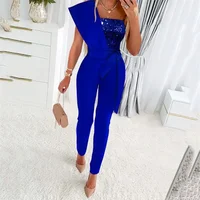 Fashion Sequins Decoration One Shoulder Backless Jumpsuit Women Female Slim Fit Stretch Lace-up High Waist  Back Zipper Rompers - Image 4