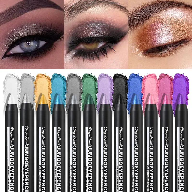 12 Color Metallic Glitter Eye Shadow Smoky Dark Green Eyeshadow Pencil Stick Waterproof Pearlescent Highlighter Korean Cosmetics