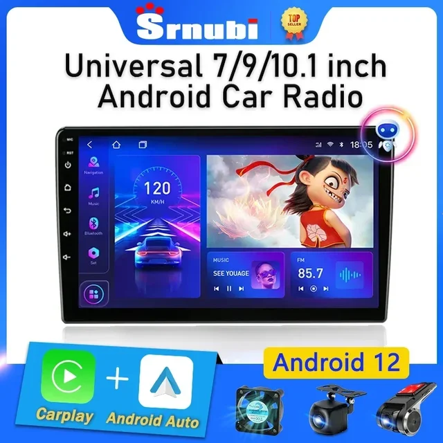 Srnubi 자동차 라디오 멀티미디어 비디오 플레이어, 네비게이션 GPS 9, 10 인치 스테레오 헤드 유닛, 닛산, 기아, 혼다, 도요타용, 안드로이드 12, 2 딘
