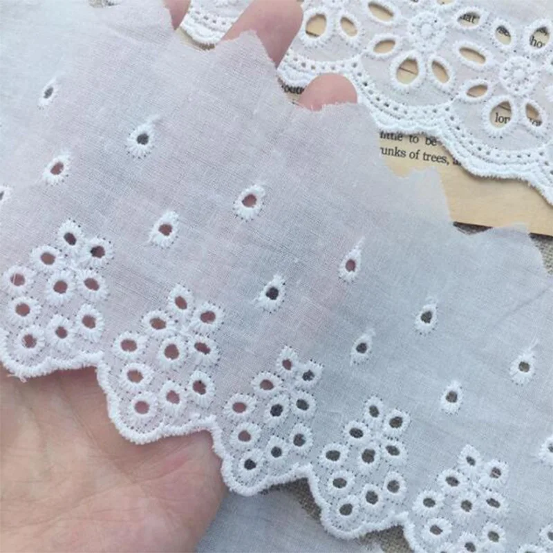 HOT Cotton Embroidered White Flower Lace Fabric Dubai Wide Sewing DIY Trim Wedding Applique Ribbon Collar Cloth Guipure Decor 2