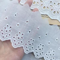 HOT Cotton Embroidered White Flower Lace Fabric Dubai Wide Sewing DIY Trim Wedding Applique Ribbon Collar Cloth Guipure Decor 2