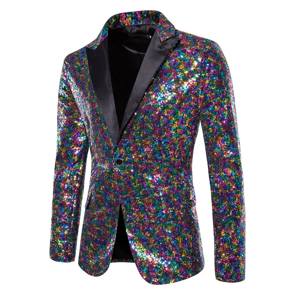 

Mens Shiny Colorful Sequins Dress Blazer Suit Jacket Slim Fit One Button Tuxedo Blazers Men Dinner Party Wedding Prom Clothing