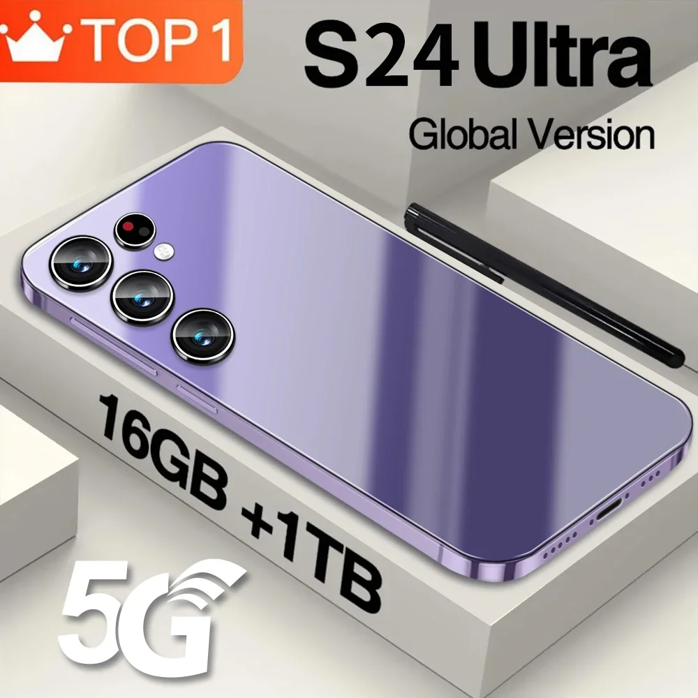 

Смартфон S24 Ultra 7,0 HD Android, разблокированные мобильные телефоны, 4G/телефон, двойная Sim-карта, 6800 мАч, 16 ГБ + 1 ТБ, сотовые телефоны 48 Мп + 72 МП, сотовые телефоны