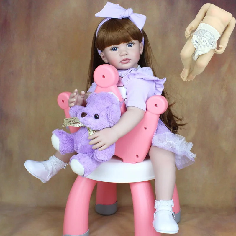 Lifelike Realistic Reborn Baby Girl Doll Toy Full Silicone Body 55 CM 22 Inch Long Hair Princess Toddler Bebe Christmas Gifts 5