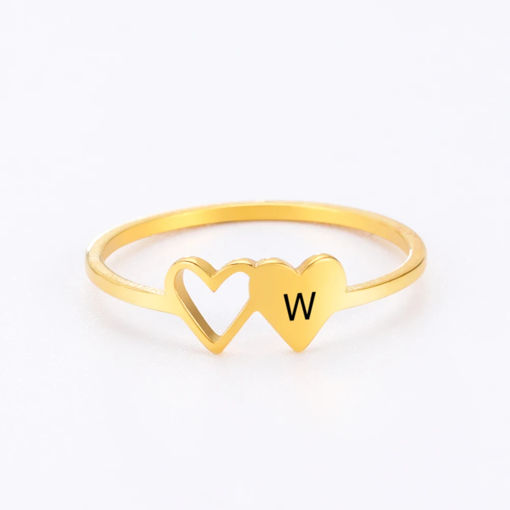 COOLTIME Trendy Initial Letter Rings wedding rings finger rings womens ring jewelry rings ring jewelry couple rings for Women Stainless Steel A-Z Alphabet Hearts Jewelry Finger Rings Couple Wedding Gift