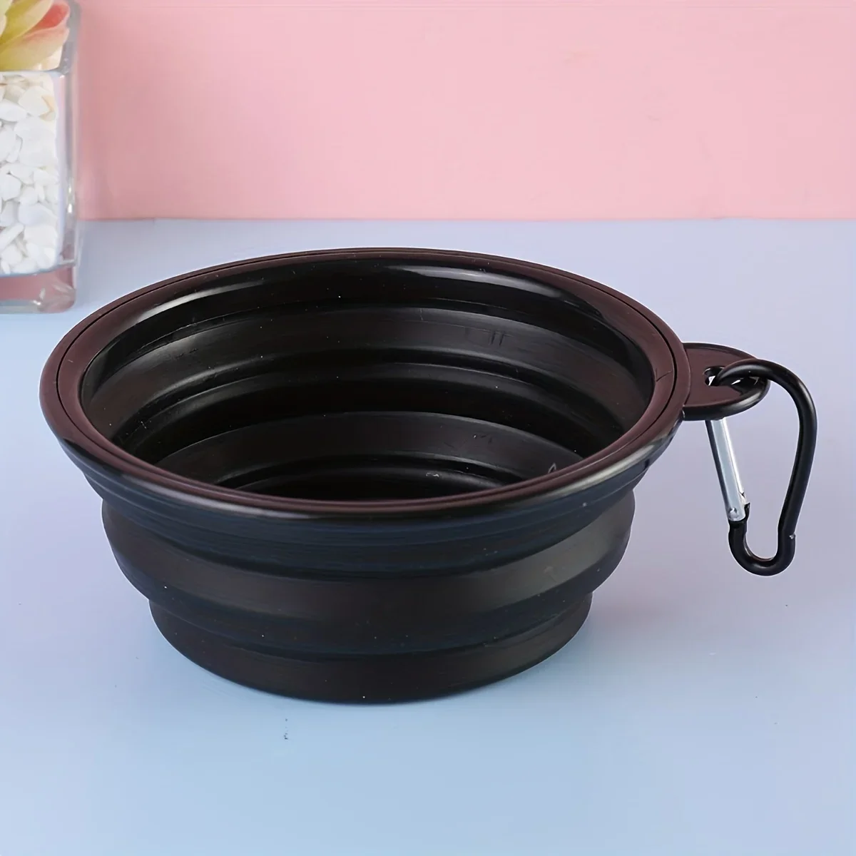650ML Folding Black Frame Bowl with Keychain Pet Bowl Portable Travel Bowl Convenient Cat Bowl Not Easy to Deform Folding Bowl