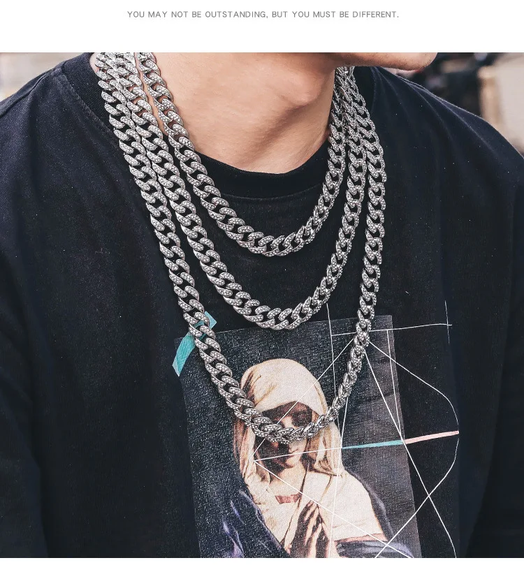 Hip Hop 13 Mm Studded with Ice Crystal Rhinestones Miami Curb Cuban Chain Bling Rappers Men Necklace Men and Women Jewelry 6