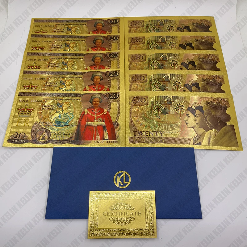 Beautiful 5 Designs Queen Elizabeth II Gold Banknotes GBP UK Twenty Pound Souvenir Gifts England Queen Collectibles