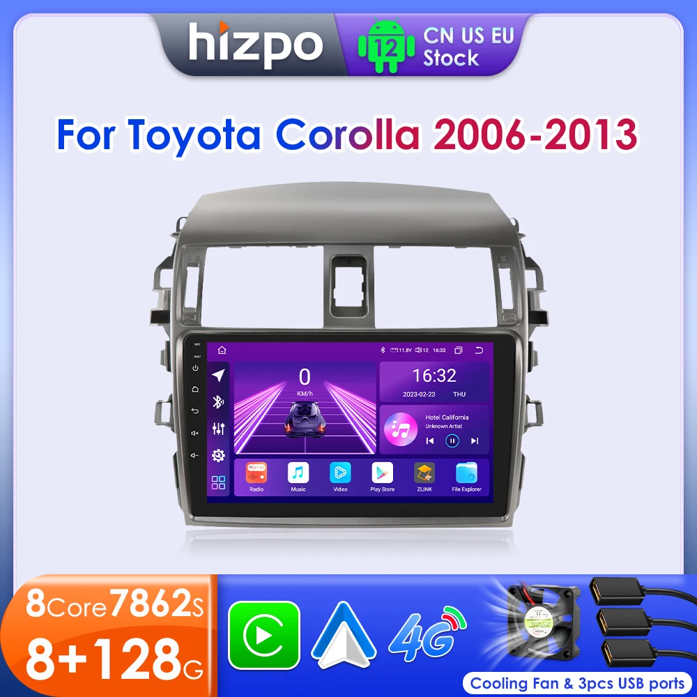 

Hizpo Car Radio For Toyota Corolla E140 E150 2006 - 2013 Multimedia Player Carplay Navi Stereo GPS Android 12 No 2din 2 Din DVD