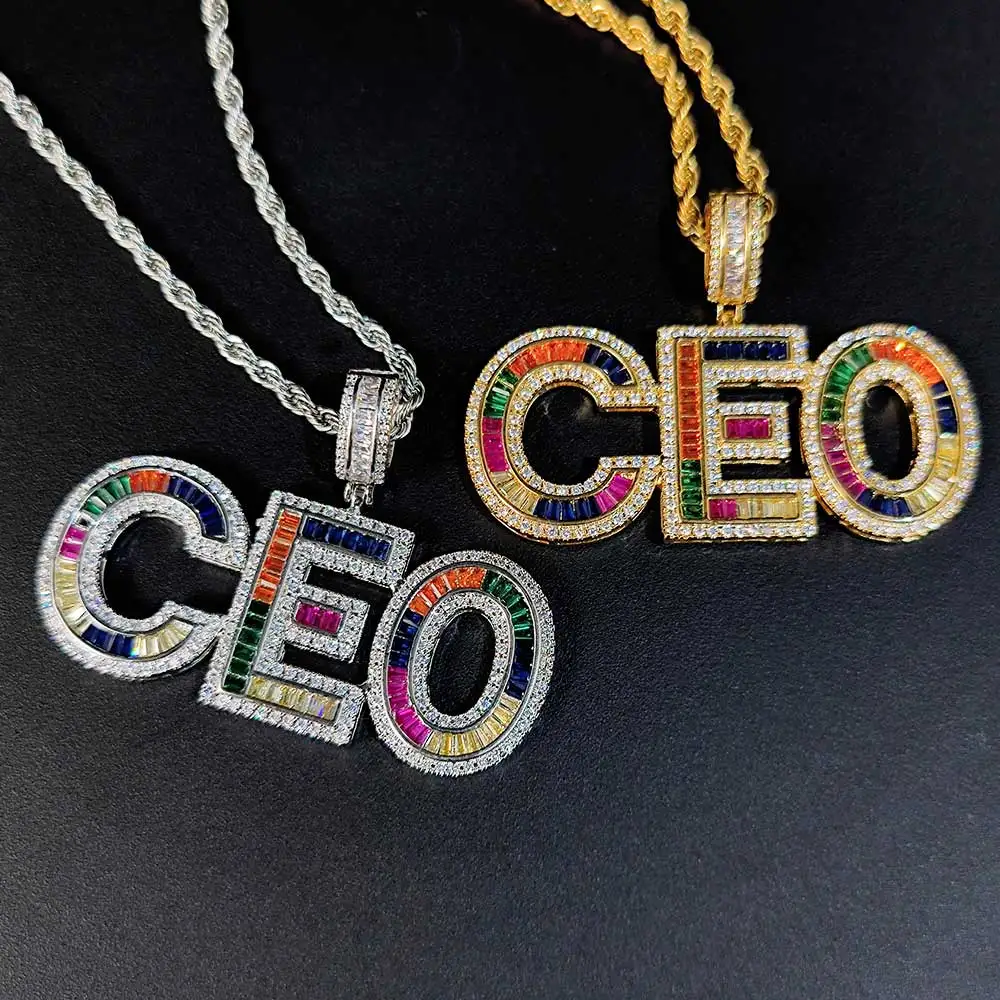 Hip Hop Custom Name Letter Multi Color Necklace Pendant Cubic Zircon Iced Out Men's Jewelry