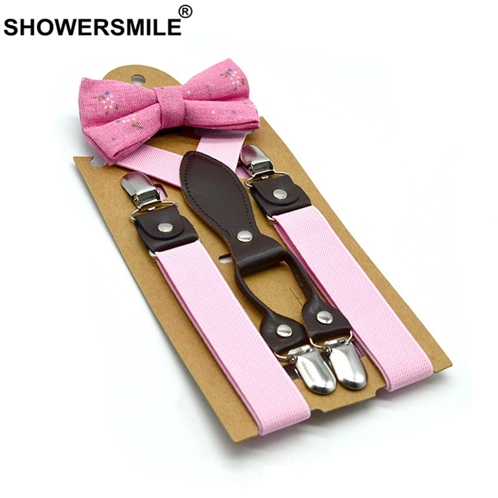 SHOWERSMILE British Style Boys Suspenders with Bow Tie Orange Yellow Kids Suspenders Solid Wedding Braces for Children 65cm*2.5