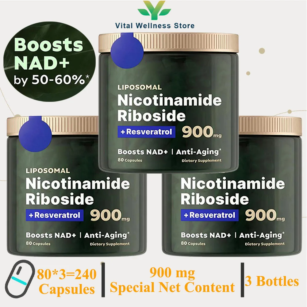 NAD Supplements 3 Bottles Nicotinamide Riboside 900mg Resveratrol Natural Energy & Cellular Health Skin Care