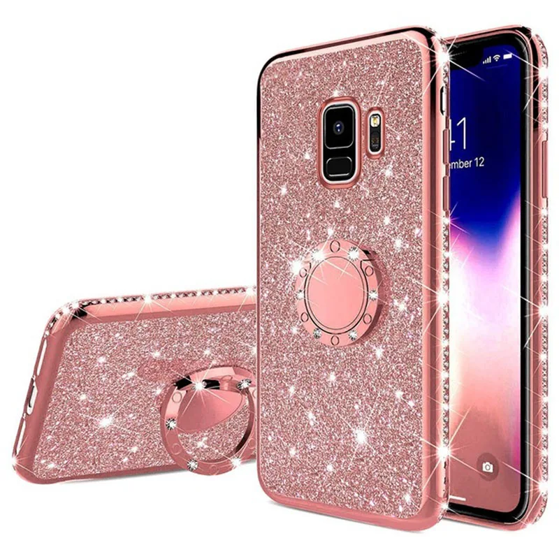 Luxury Bling Ring Soft Cover Case For Samsung Galaxy S8 S9 S10 Plus S10e A10 A20 A20E A30 A40 A50 A60 A70 A6 A8 J4 J6 Plus 2018 samsung silicone cover Cases For Samsung