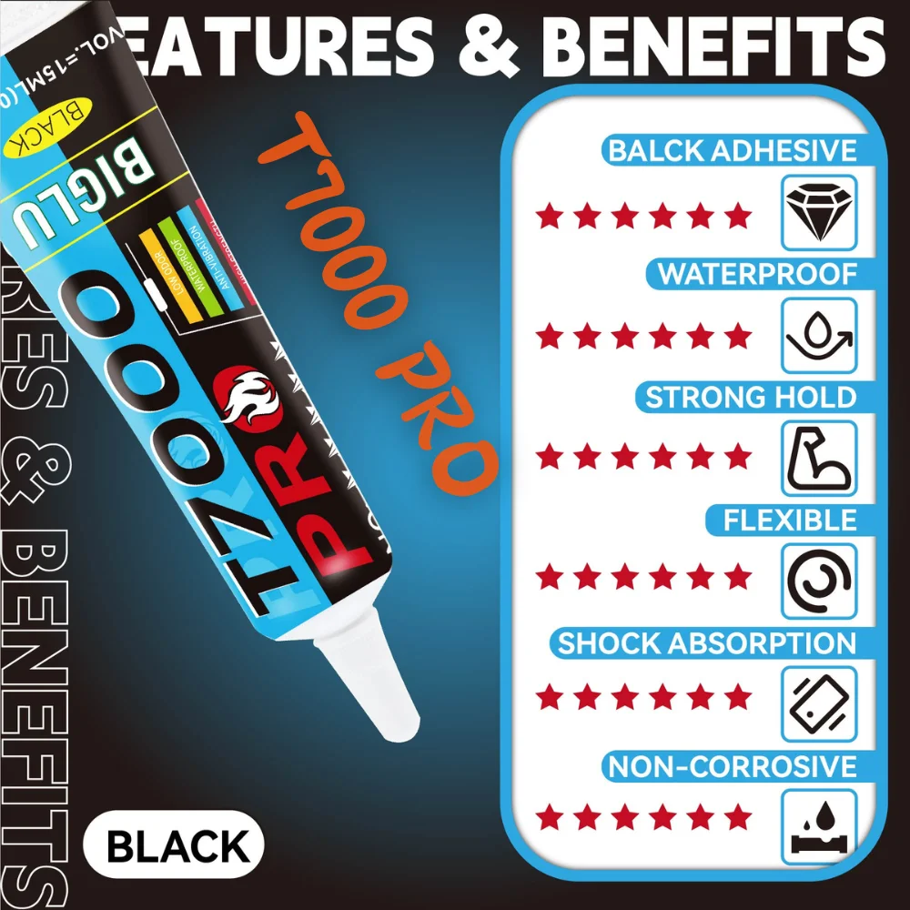 T7000 Black Contact Cellphone Tablet Repair Adhesive BIGLU Strong T7000 Pro Glue 15ML 50ML 110ML with Needle Outlet 2