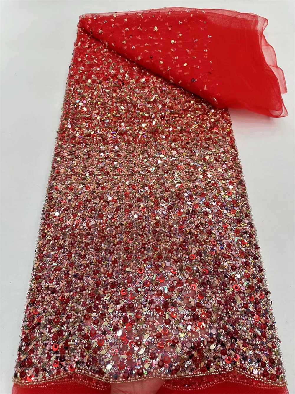 

Dubai High Quality Fabric 2024 African Sequence Lace Fabric 2024 High Quality Nigerian Heavy Beaded Lace Fabric Evening DreA37-4