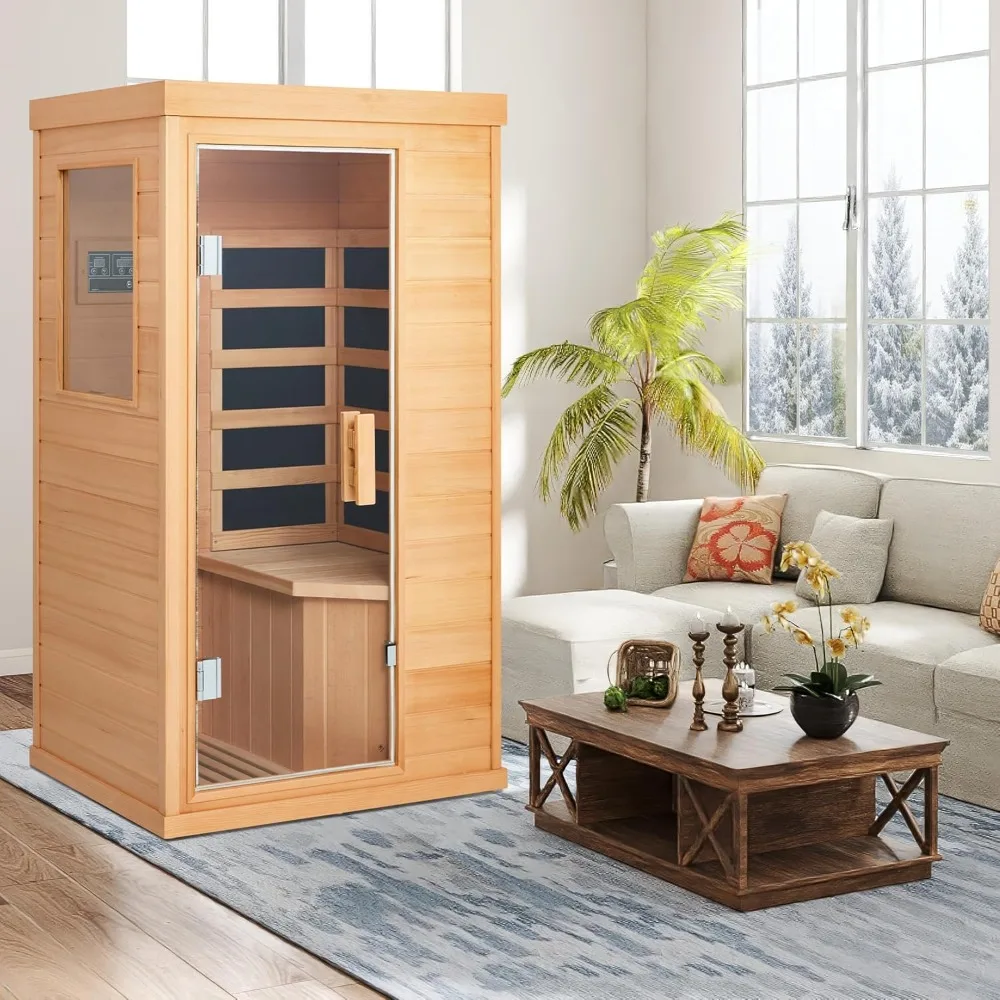 Infrared Sauna 1 Person, Full Spectrum Infrared Sauna for Home,  with 4 Heater Panels, Indoor Dry Sauna 6