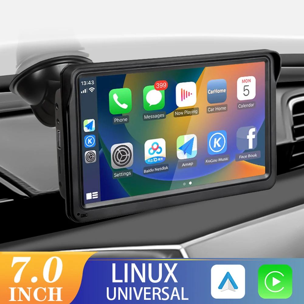Carplay Android Auto Car Radio Multimedia Video Player 7Inch Portable Touch Screen Bluetooth 5.0 with Remote Control